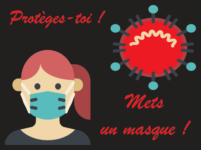 Protèges-toi ! Mets un masque ! - Femme masqué et virus
